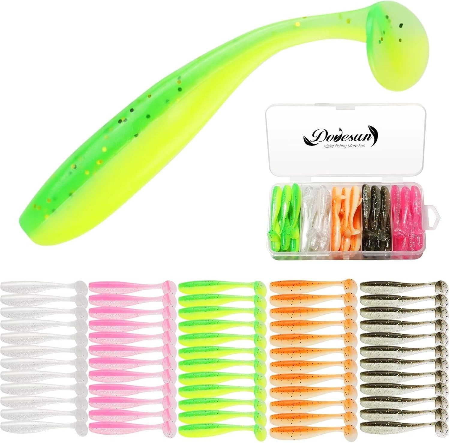 Crappie Lures Kit, Fishing Soft Plastic Lures Paddle tail Swimbaits-60Pcs