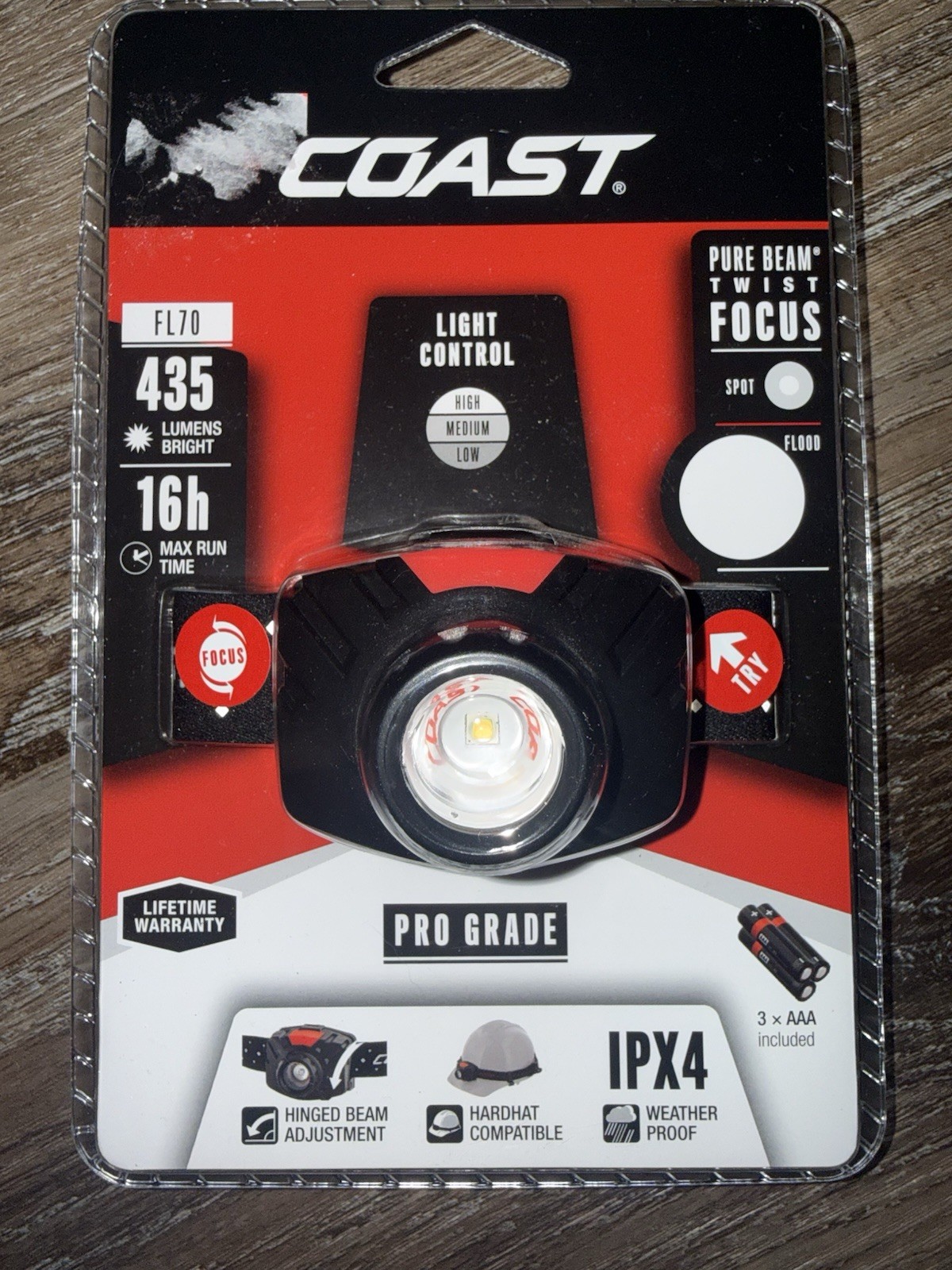 Coast 435 Lumens FL70 Headlamp Flashlight IPX4 Crew  Beam Focusing Pro Grade