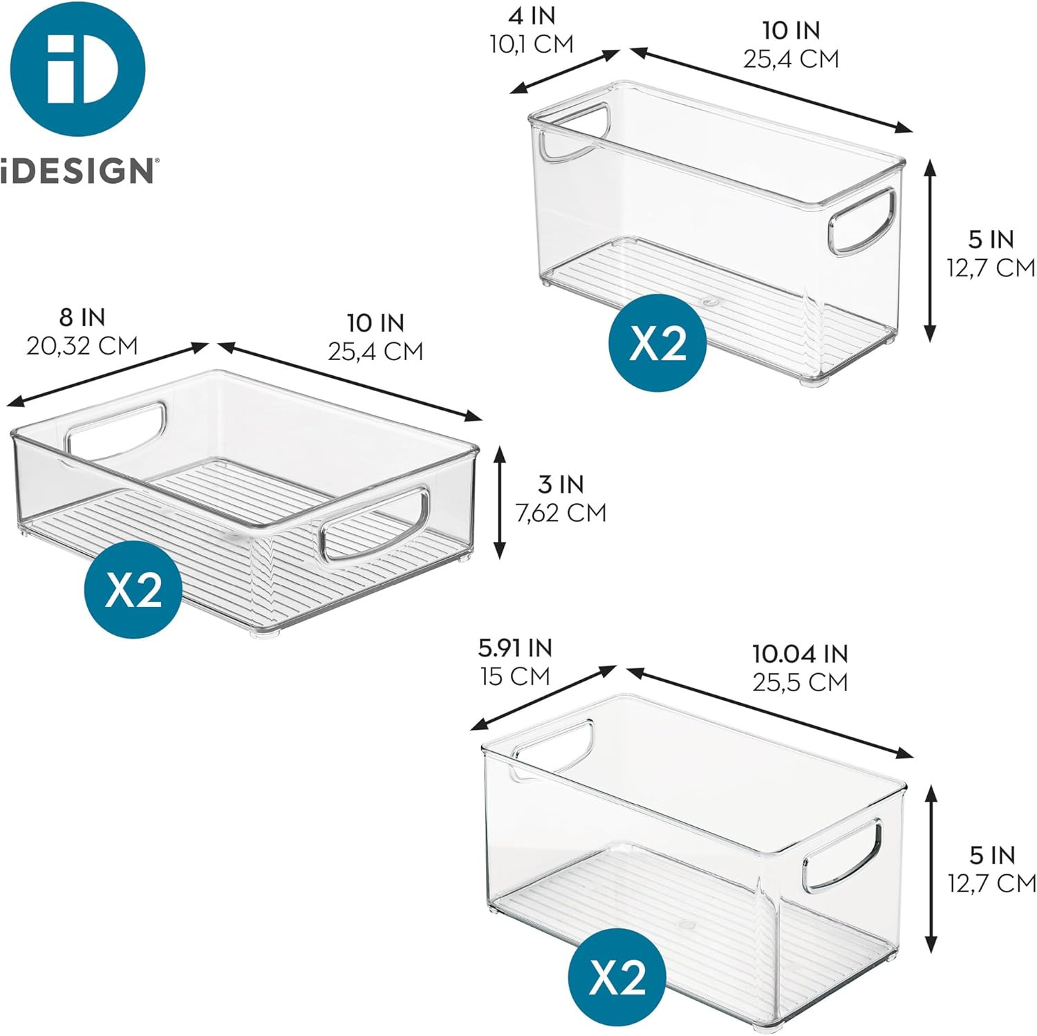 Stackable Pantry Bins, 2 Small, 2 Medium, and 2 Large Bins, 6 Pack, Clear, Made