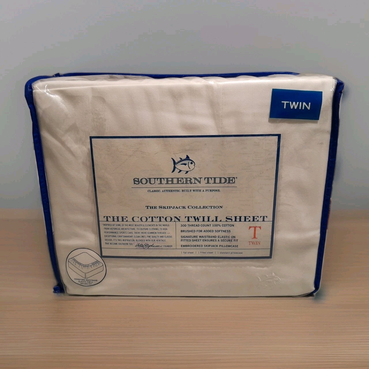 New SOUTHERN TIDE 300tc 100% Cotton Twill Sheet Set Twin Size White