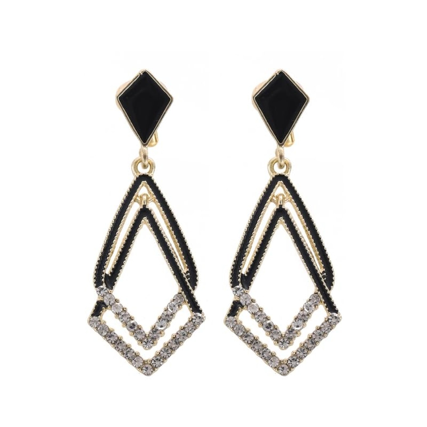 Women's Black Ear Clips Clip On Earrings Non Pierced Earrings for Brides, Bri...