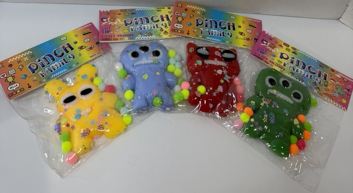 Pinch Family Squeeze Fugg Set Yellow Blue Red Green Stress Relievers (4 pk)