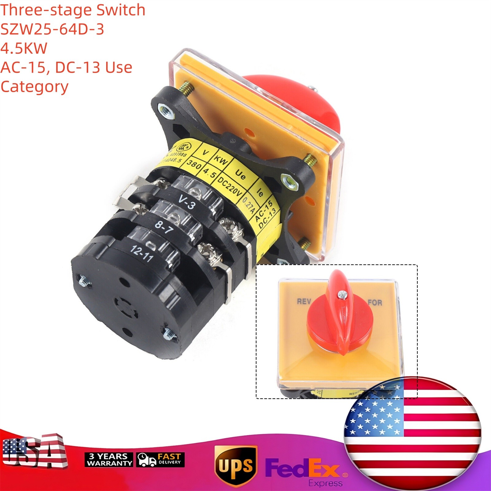 NEW Milling Machine Switch 3 Phase Motor Mill Forward Reverse 3 Stage Switch USA
