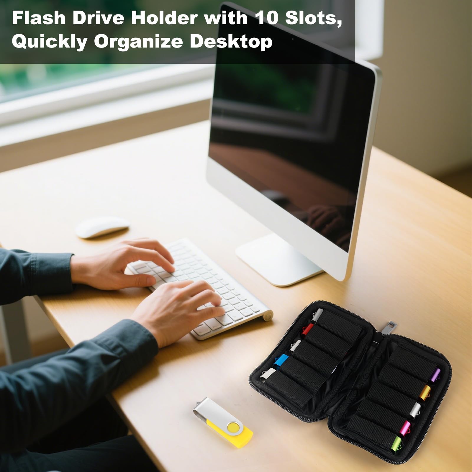 Flash Drive Case USB Storage 10 Slots, Portable Thumb 10 Black