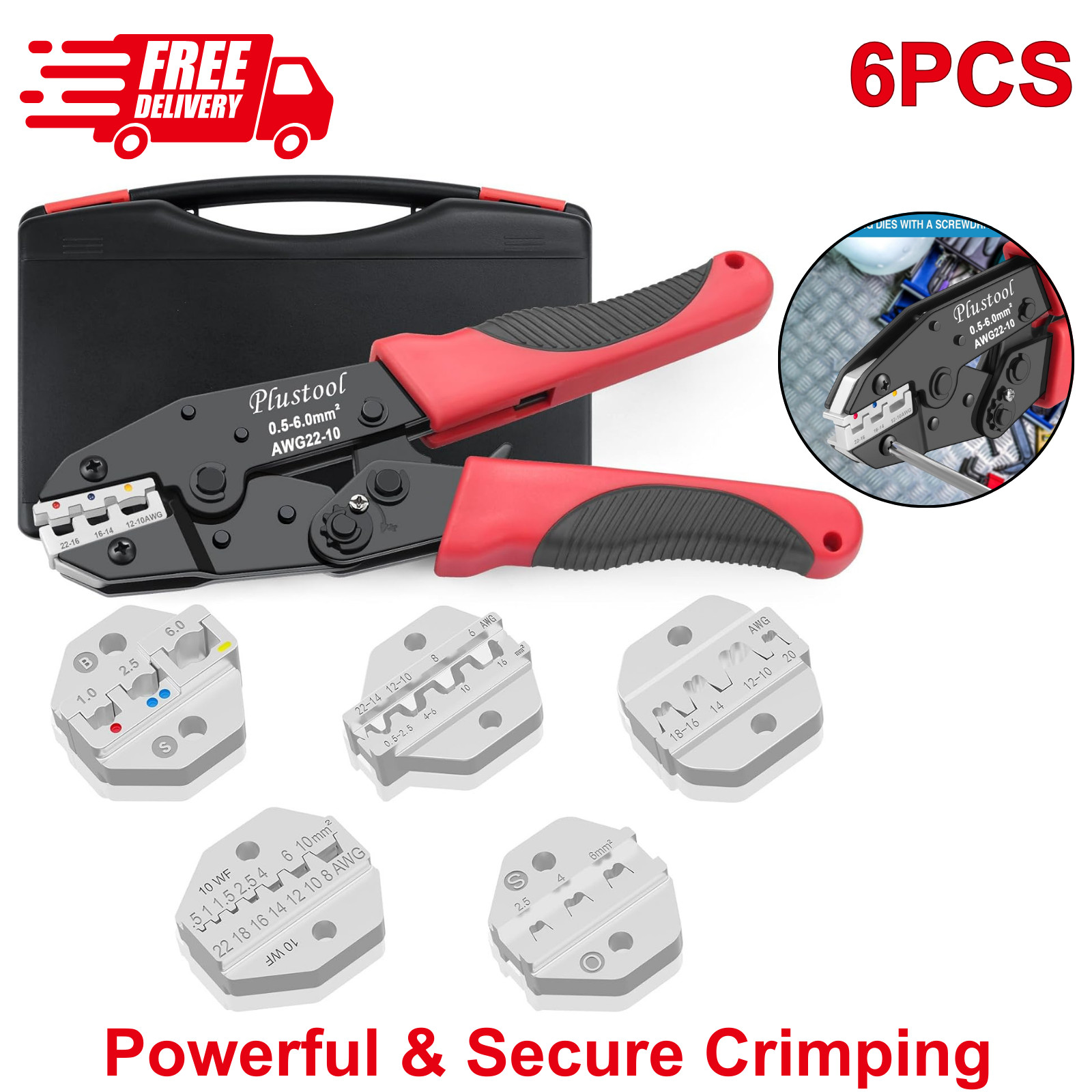 6PCS Crimping Tool Set, Ratcheting Wire Crimper for Heat Shrink, Insulated Nylon