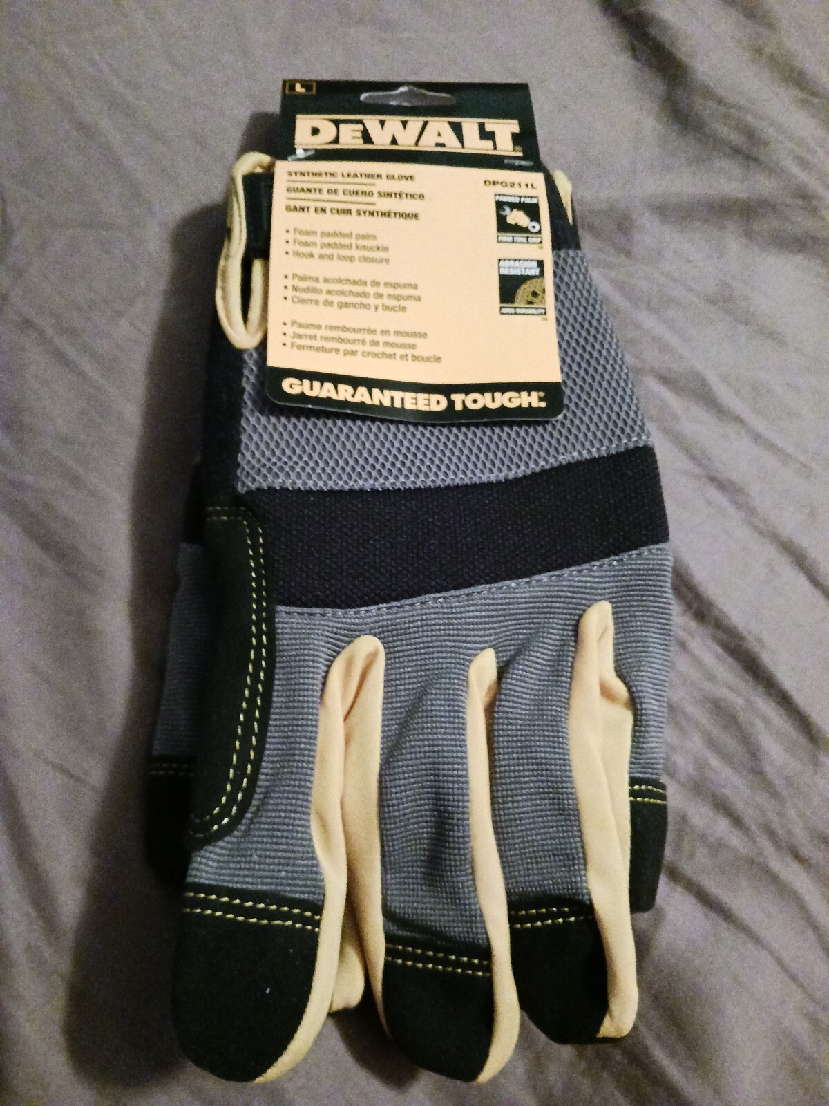 New Dewalt, Large, Synthetic Leather glove. With Foam Padded Palm DPG211L
