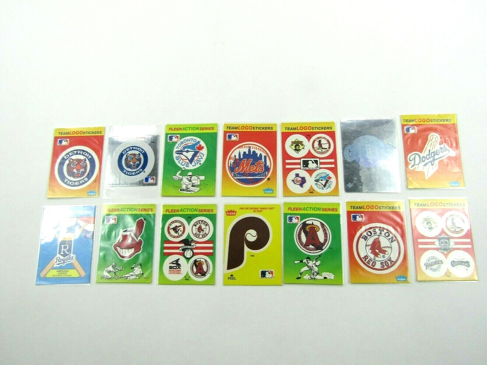 MLB Baseball Stickers Lot Of 14 Early 1990s Fleer Action Series Team Logo Team