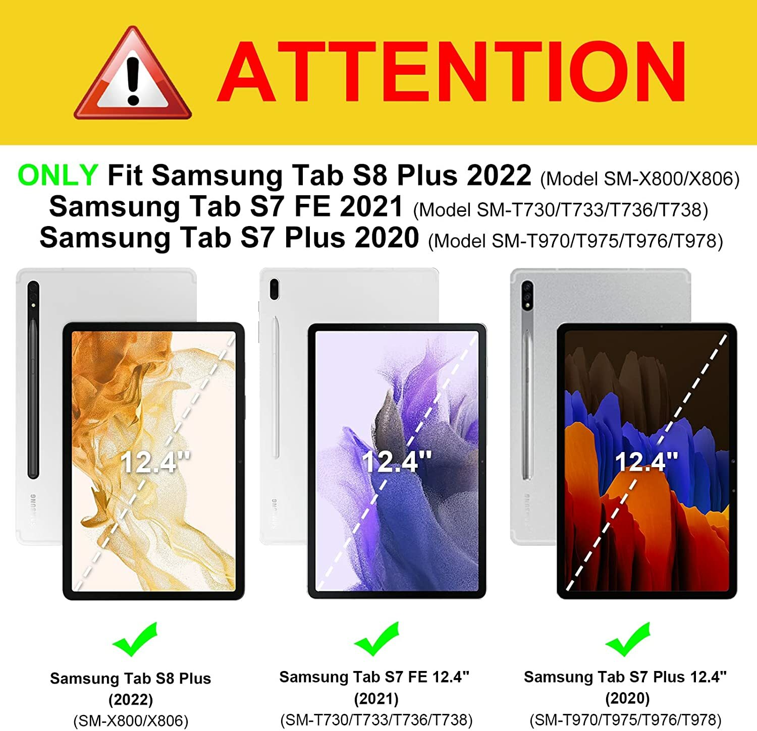 Case for Samsung Galaxy Tab S8 Plus/S7 Plus/S7 FE Multi-Angle Protective Cover
