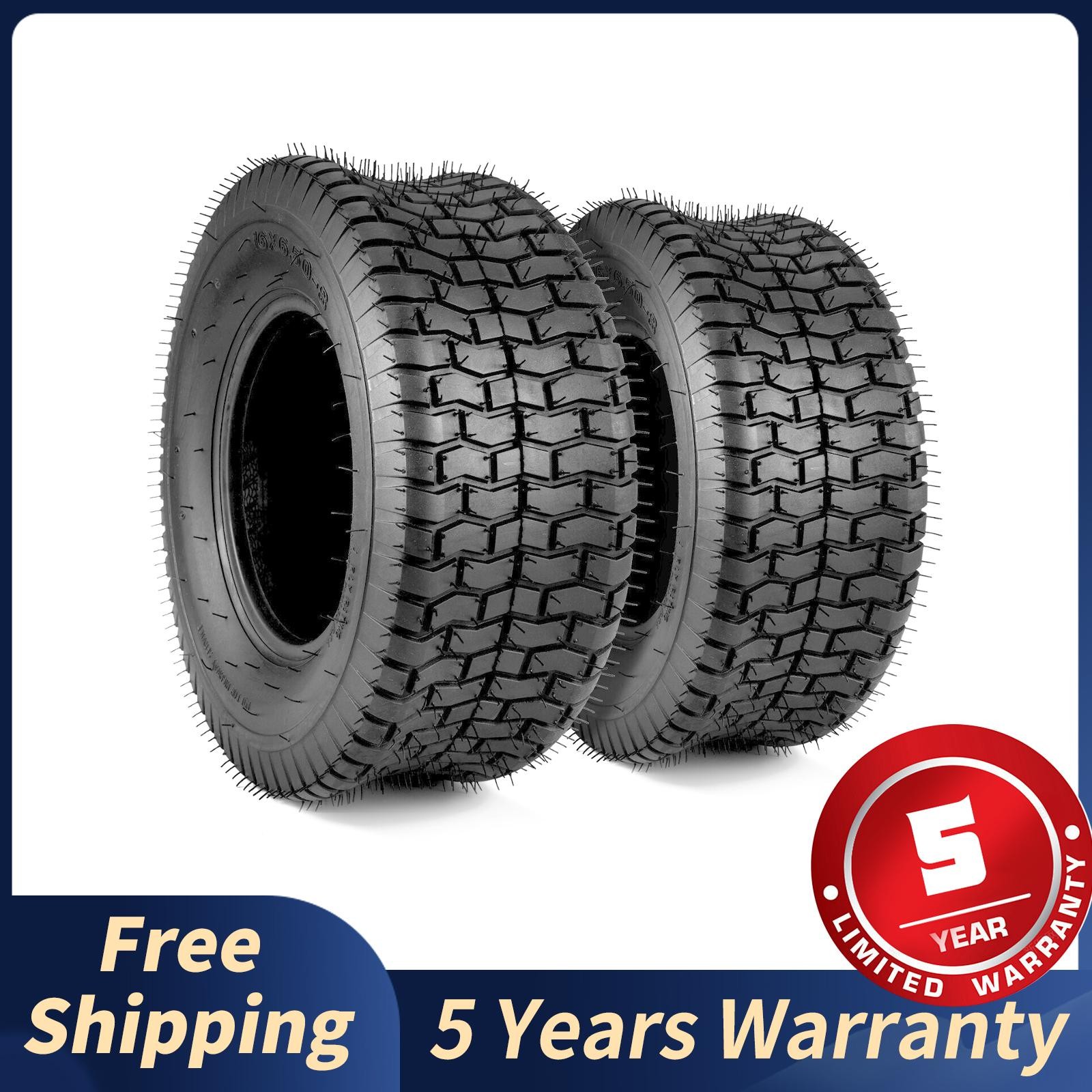 2- 16x6.50-8 TURF TIRES 4 P.R. Tubeless Tractor Rider Mower 16x650-8