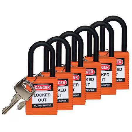 Brady 123355 Lockout Padlock, Keyed Different, Nylon, Orange, 1 1/2 In Shackle