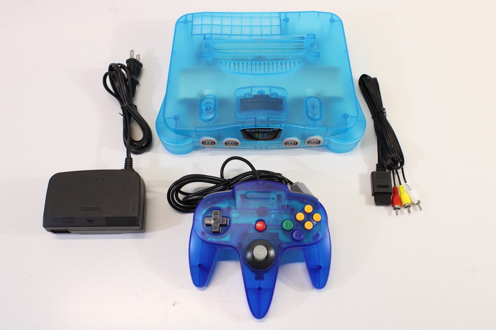 Nintendo 64 Clear Transparent Ice Blue Console Controller AC AV Bundle N64