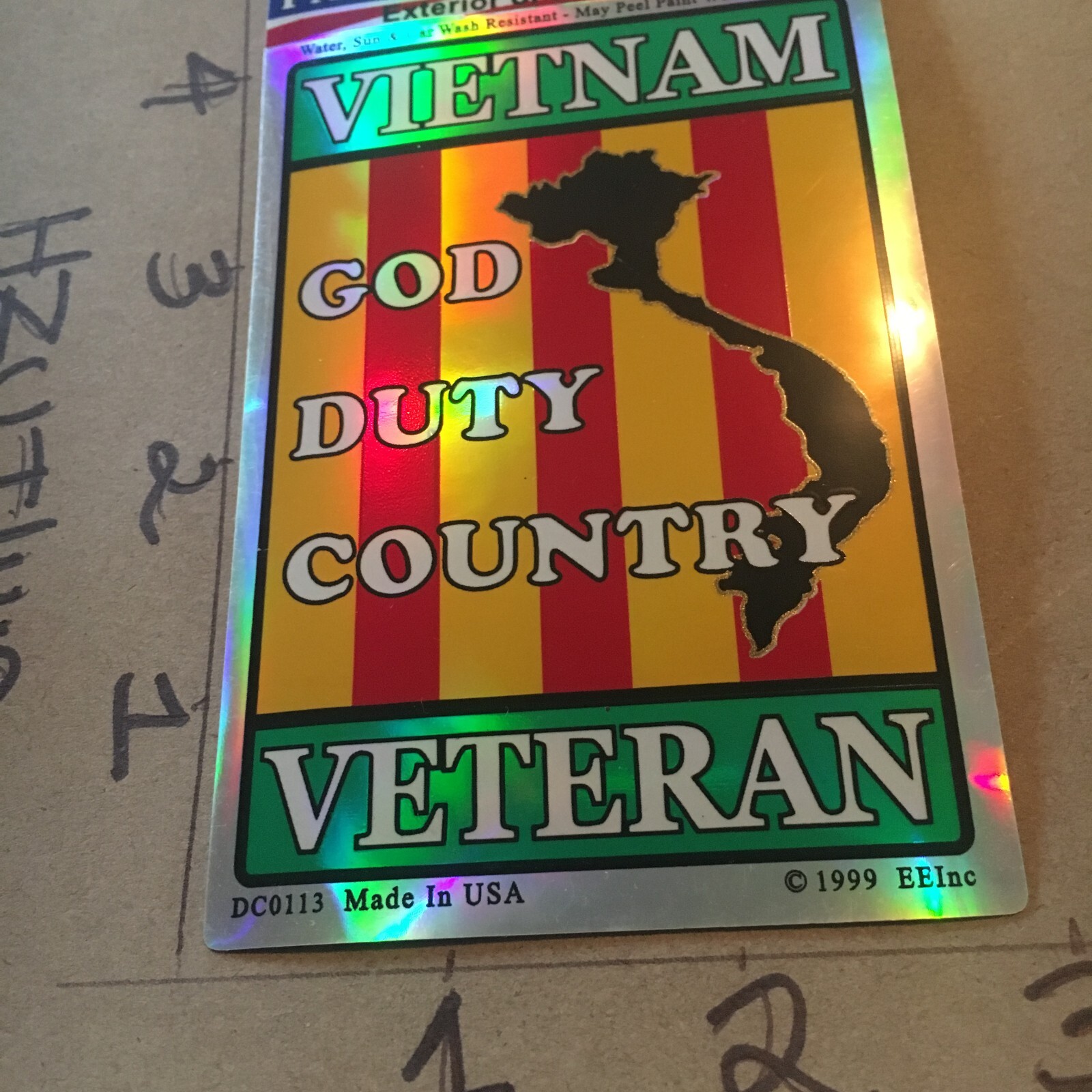 US Military Vietnam Veteran God Duty Country - self stick decal