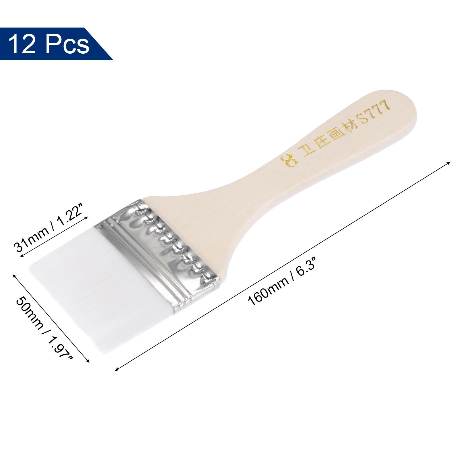 6" Paint Brush 2" Width Soft Nylon Bristle with Wood Handle White 12Pcs