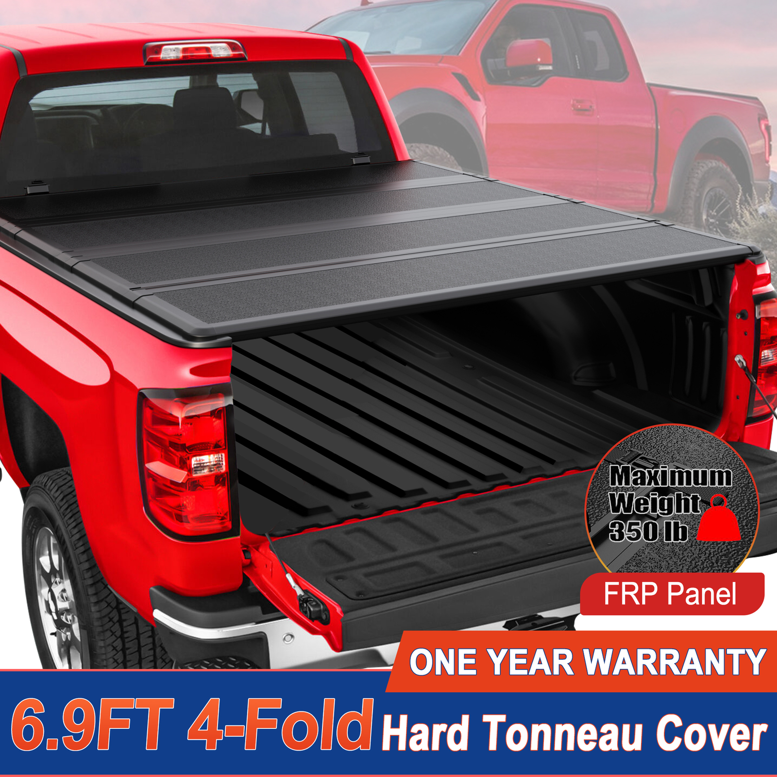 6.9FT 4-Fold FRP Hard Tonneau Cover For 2019-2026 Silverado Sierra 2500HD 3500HD