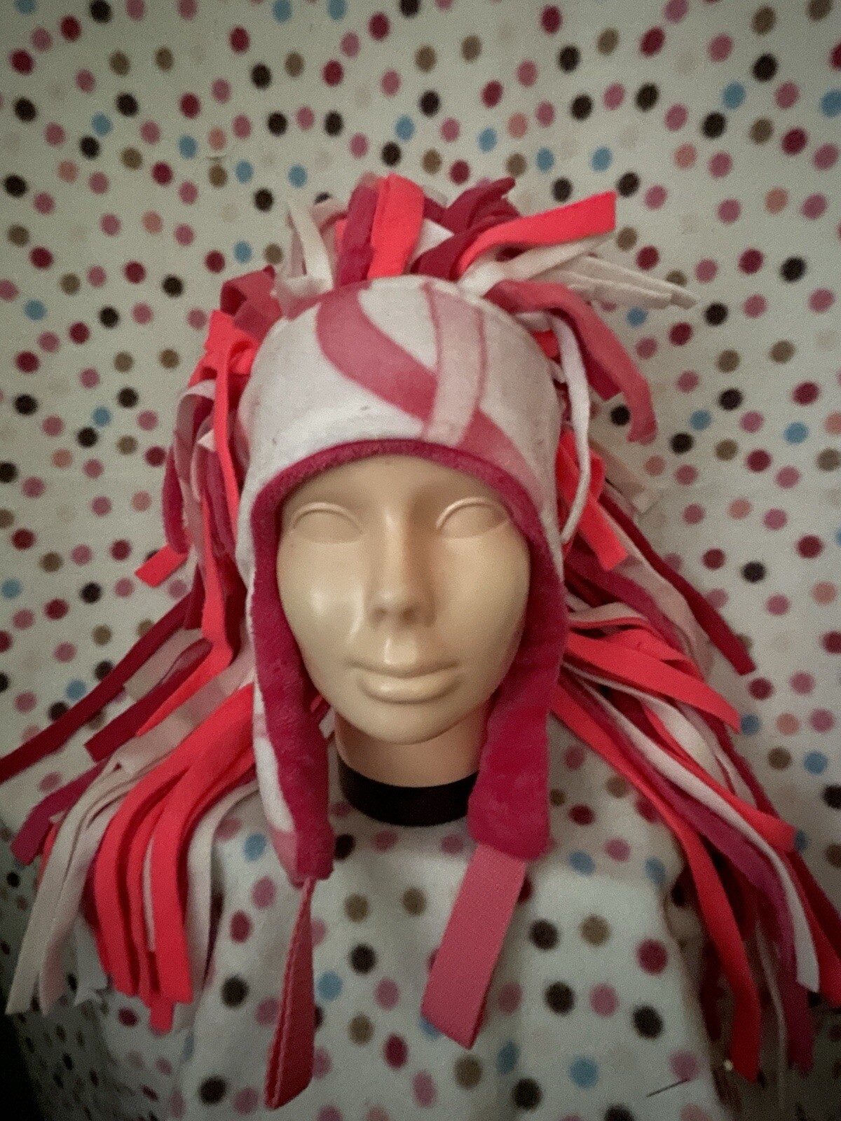 Wild N Crazy BREAST CANCER RIBBON Printed “hair” Hat Unique 1 Of A Kind