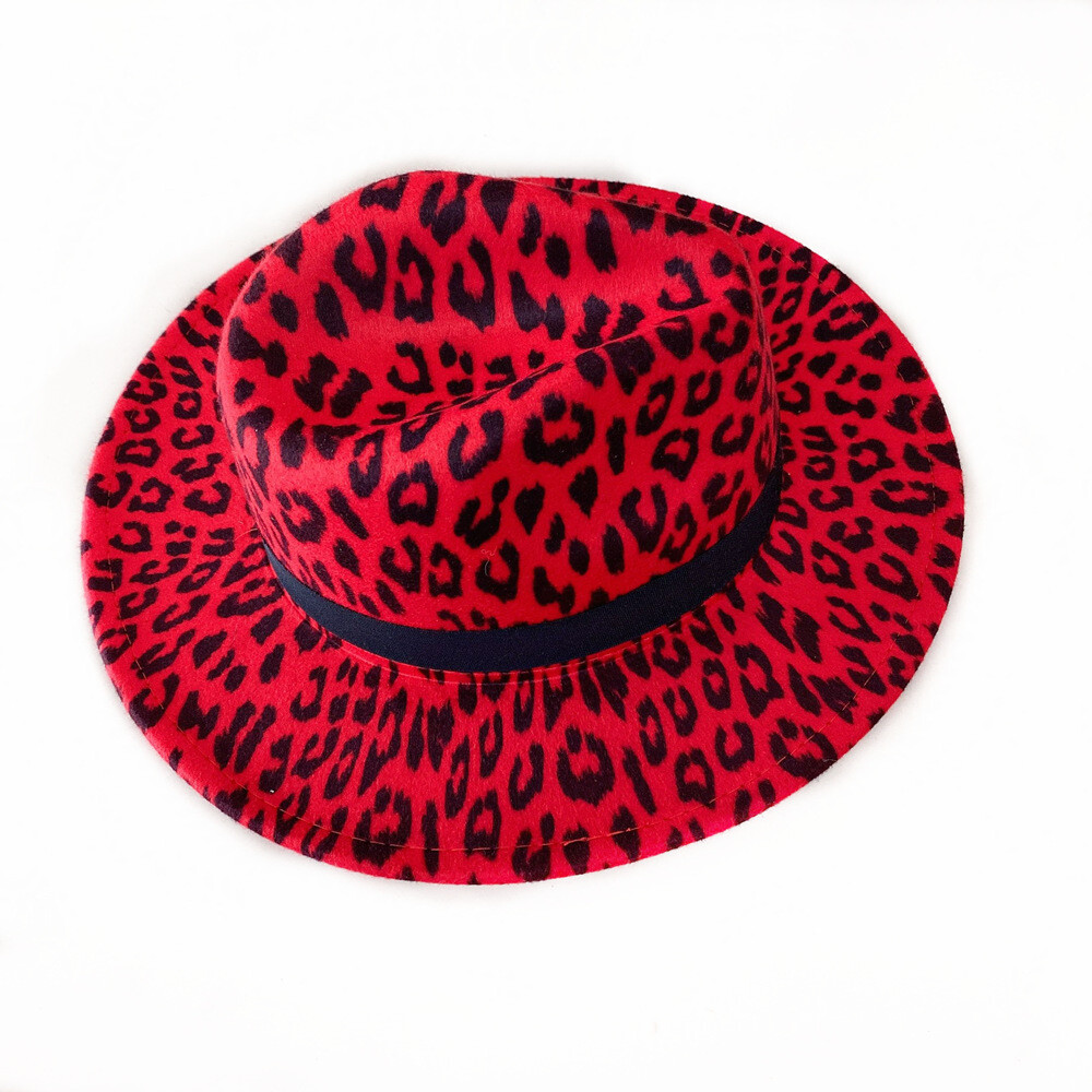 Women Animal Leopard Print Jazz Fedora Trilby Hat Hip Hop Flat Brim Cap BD24460