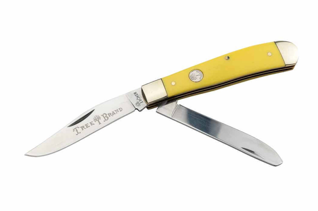 BOKER Treebrand Trapper Yellow Delrin Classic Two-Blade Folding Knife D2 110834