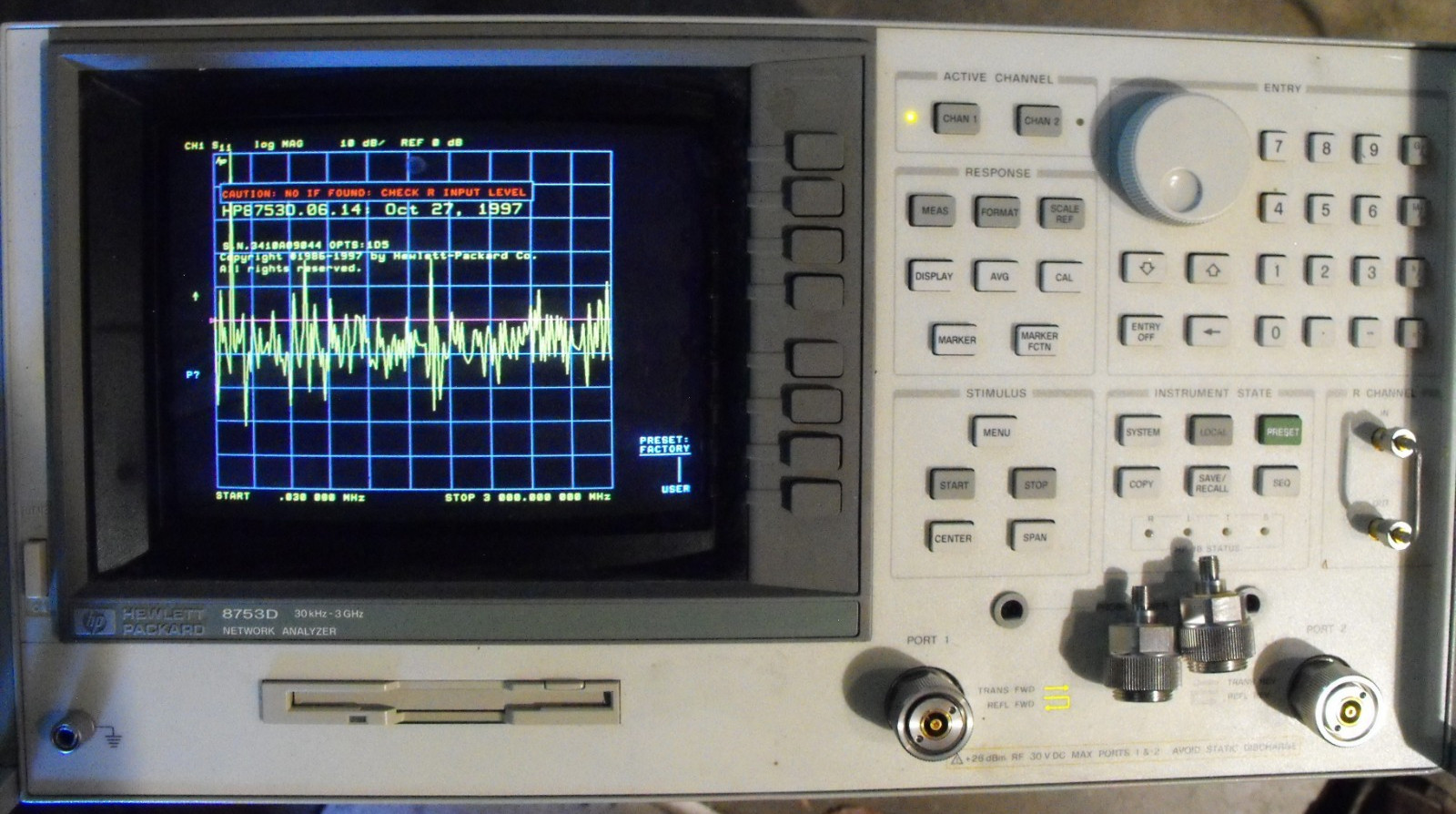 HP 8753D Vector Network Analyzer 3 GHz VNA Needs Repair