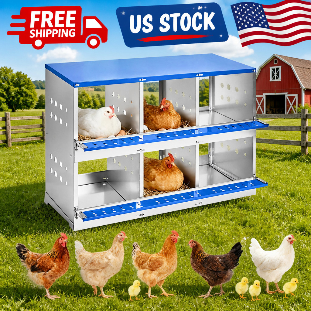 6 Hole Rollout Chicken Nesting Boxes, 0.6mm Galvanized Steel Egg Laying Nest Box