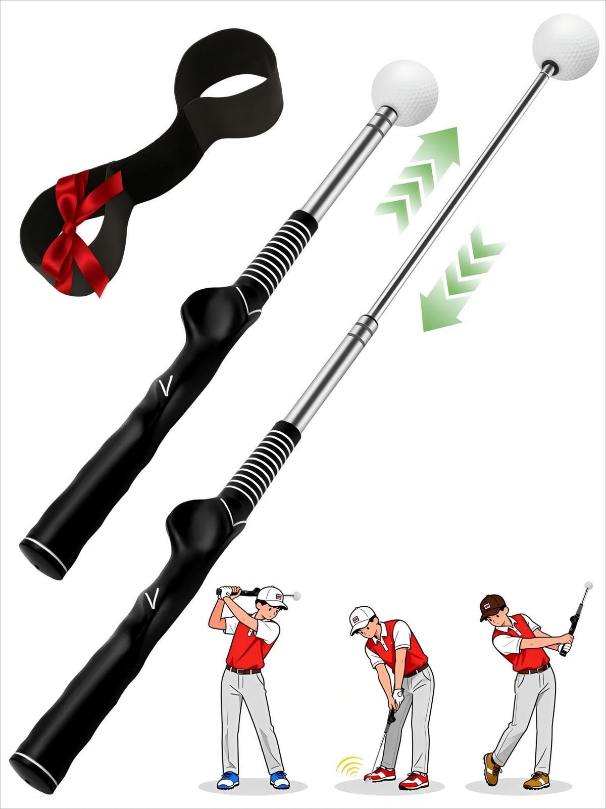 Retractable Golf Swing Trainer with Arm Band - Click Stick Golf Training Aid,...