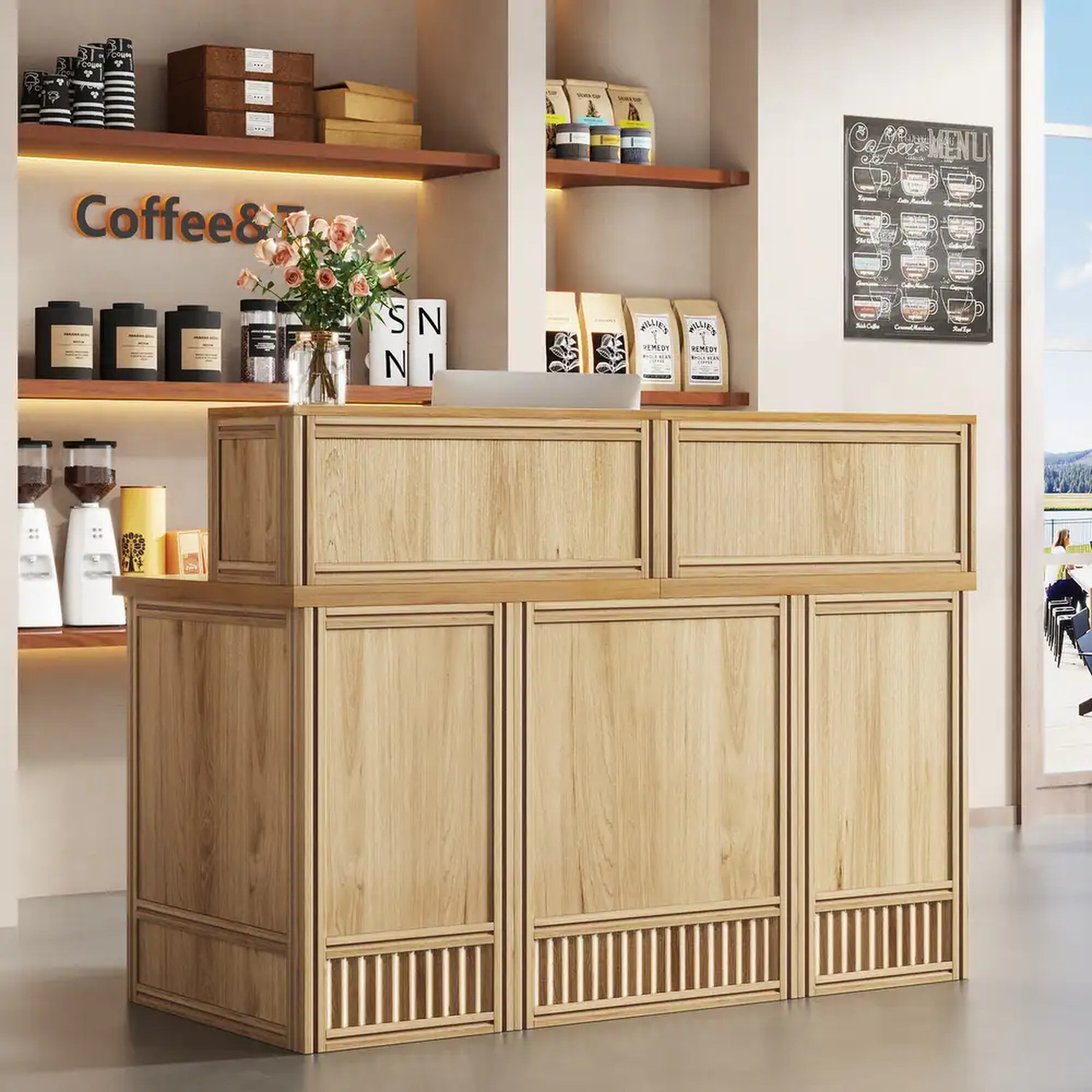 Modern Reception Desk Front Counter Receptionist Checkout Counter Oak Large