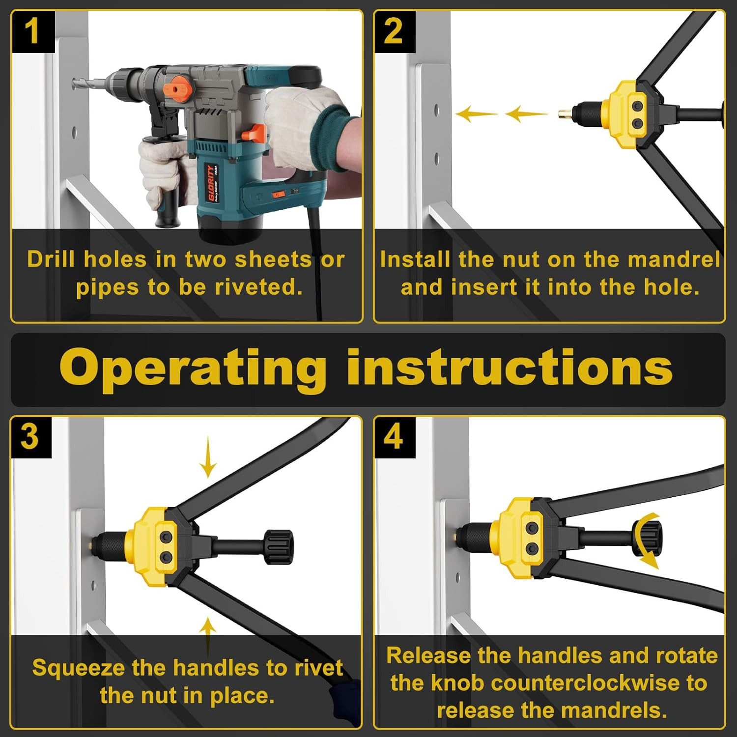 Rivet Nut Tool Rivet Nut Kit, 16" Rivnut Tool Kit with 14 Metric & SAE Mandrels