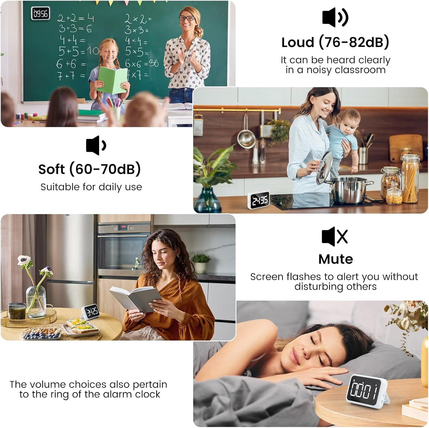 USB Rechargeable Loud Digital Kitchen Timer with Large LCD Display & Adjustab...