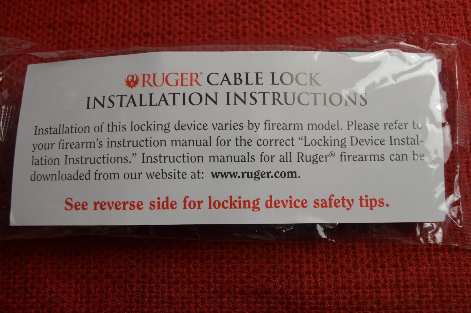 Ruger Black Cable Gun Lock With Instructions and 2 Keys NEW