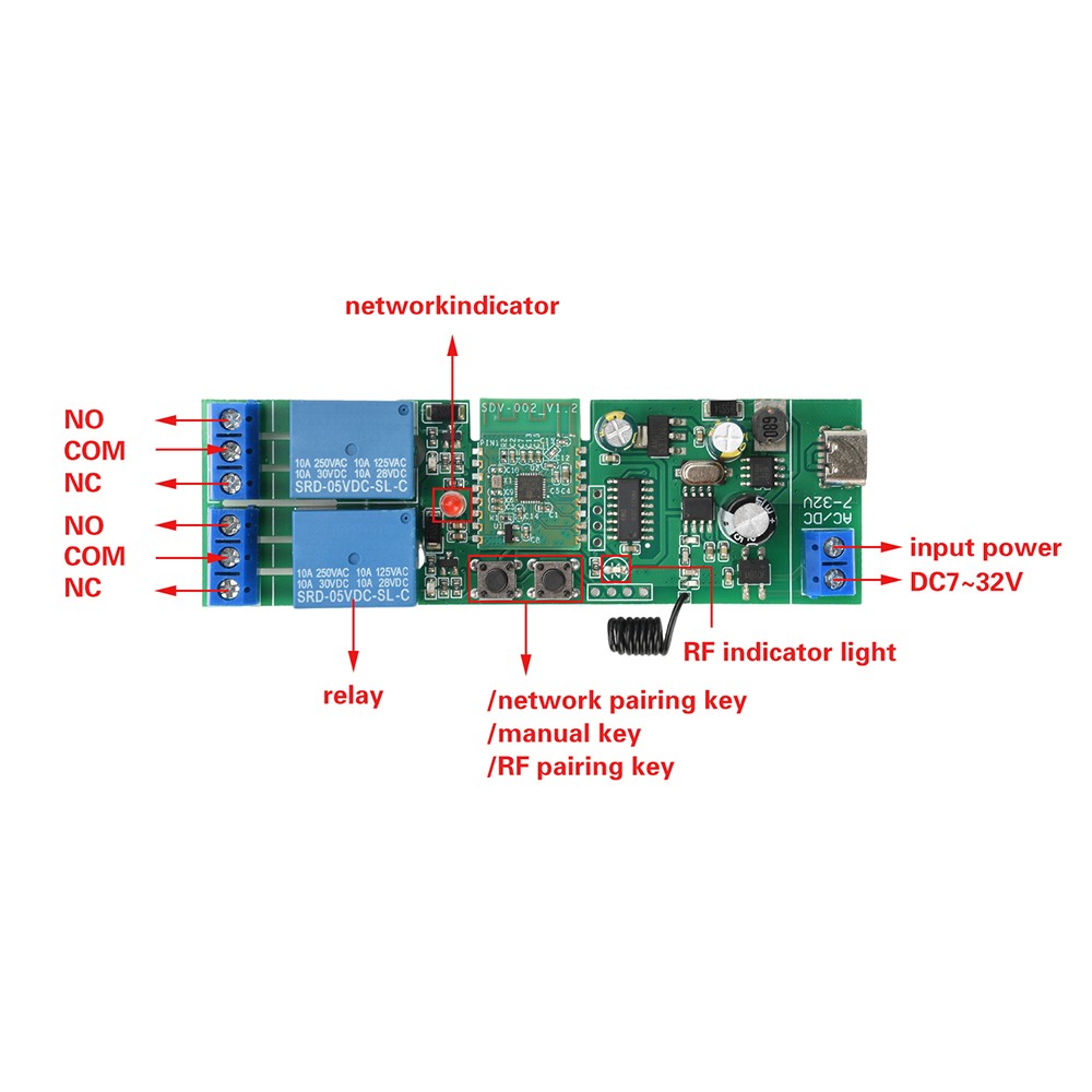 AC/DC 7-32V 2-Channel Bluetooth WIFI Relay Switch Module Self-locking 433MHz