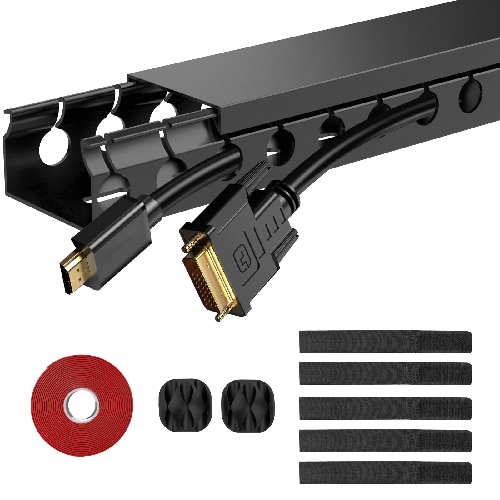Updated Cable Raceway Kit - 31 (2X15.4) Inch Open Slot Wire 2 Pack, Black