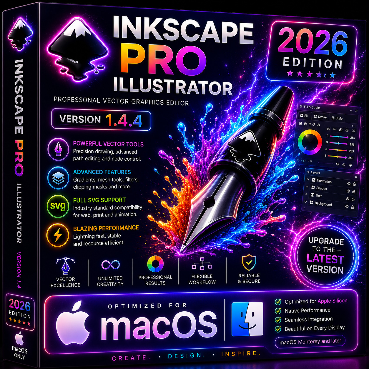 Inkscape Pro Illustrator 2026 v1.4.4 Vector Graphic Design Software MAC os CD