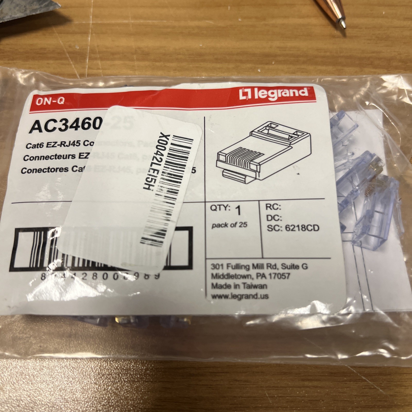 New Legrand   AC3460-25  CAT6  EZ-RJ45   Connectors pack of 25