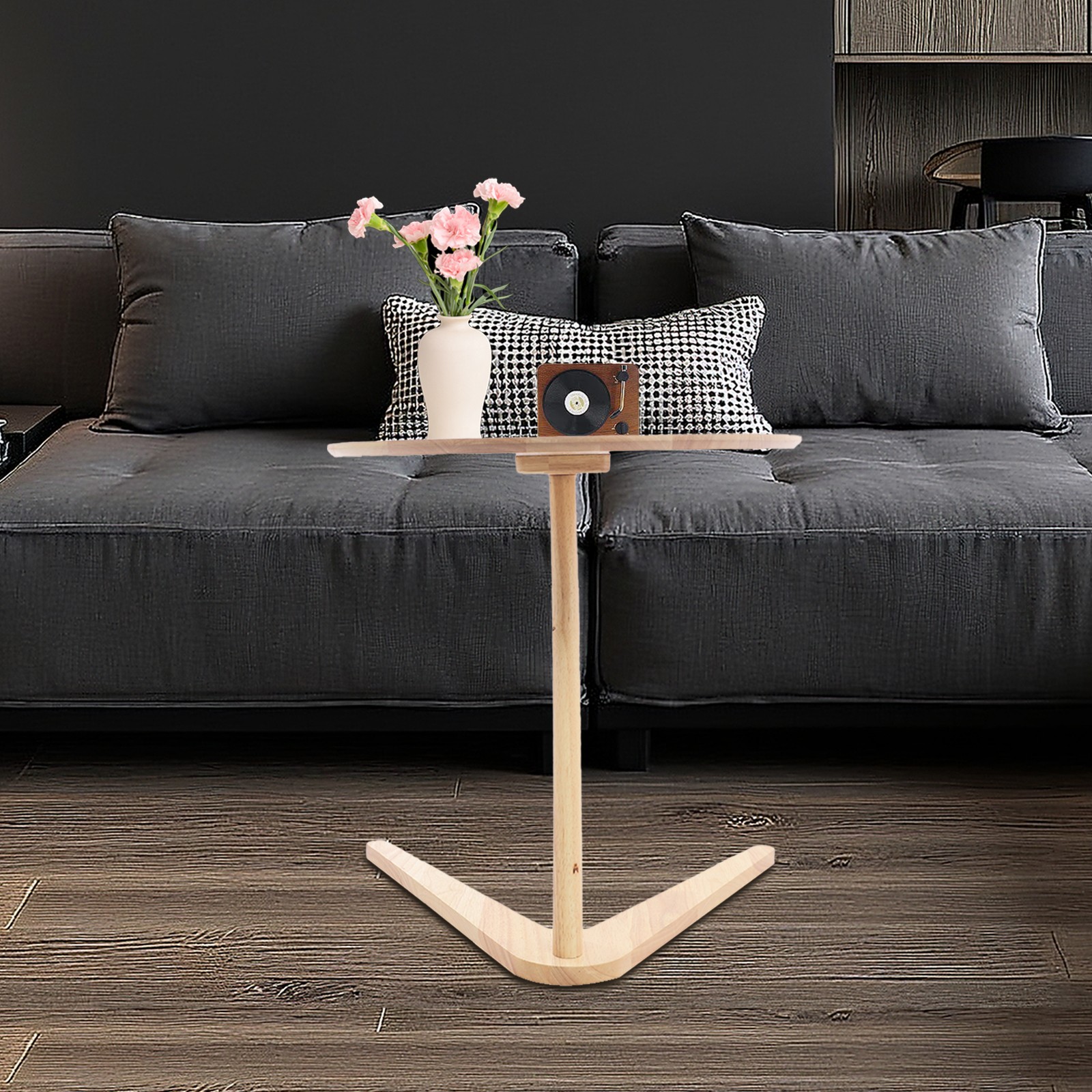 Round Tabletop Side Table, Sofa Tables Slide Under Couch for Living Room