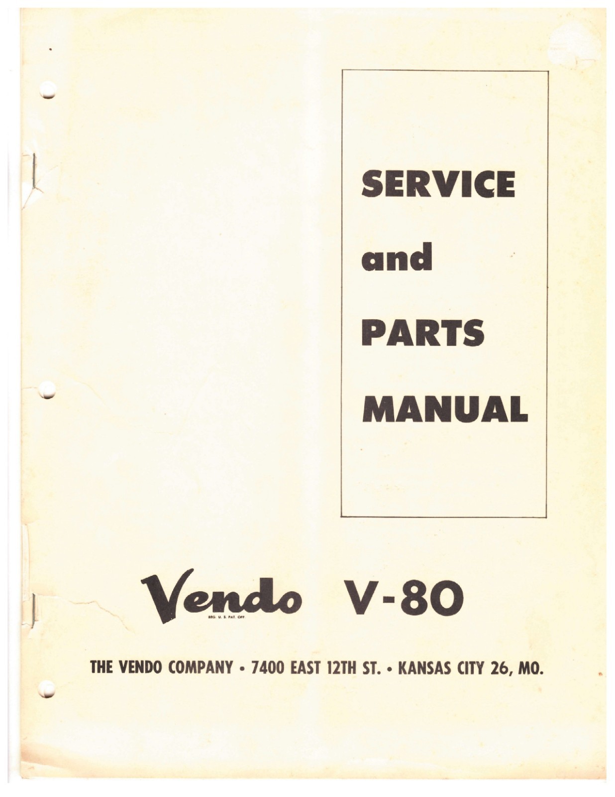 Vendo V-80 Service and Parts Manual  38 pages- You Select Option