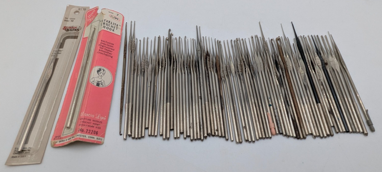 73 Vintage Steel Metal Crochet Hooks Lace Making Boye Susan Bates Other