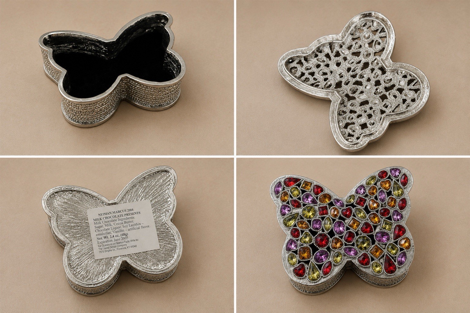 Vtg Neiman Marcus Swarovski Crystal Silver Plated Butterfly Trinket Box