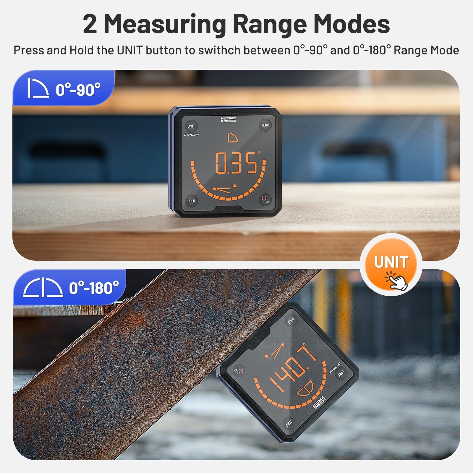 Digital Angle Gauge Level with V-Groove Magnetic Base & Backlit LCD - Protractor