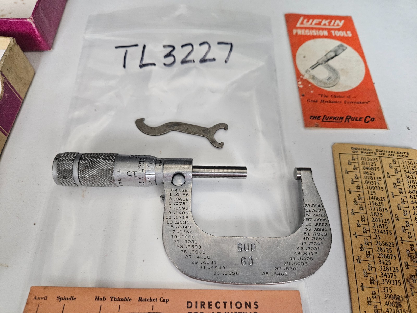 VTG LUFKIN RULE CO. #1622V 1-2" .001" OUTSIDE MICROMETER W/BOX USA (TL3227)