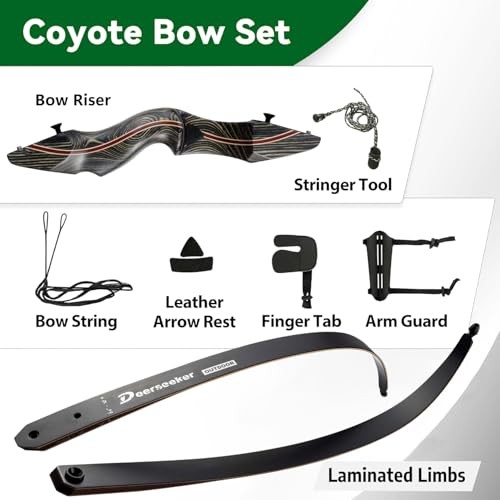 60" Takedown Recurve Bow Set Traditional Wooden 55.0 Pounds Coyote Right Hand