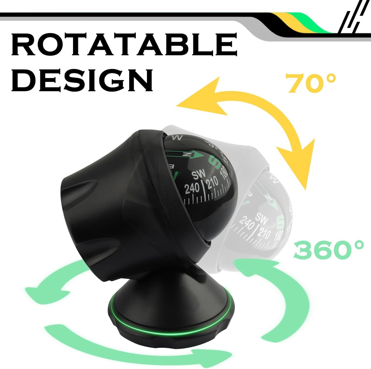 Adjustable Night Vision Car Compass Ball with Bottom Stick for Navigation