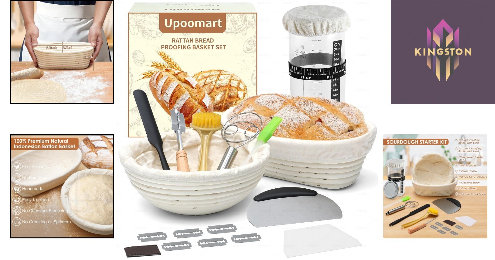 Artisan Sourdough Bread Baking Supplies: 2 Banneton Baskets & Starter Kit