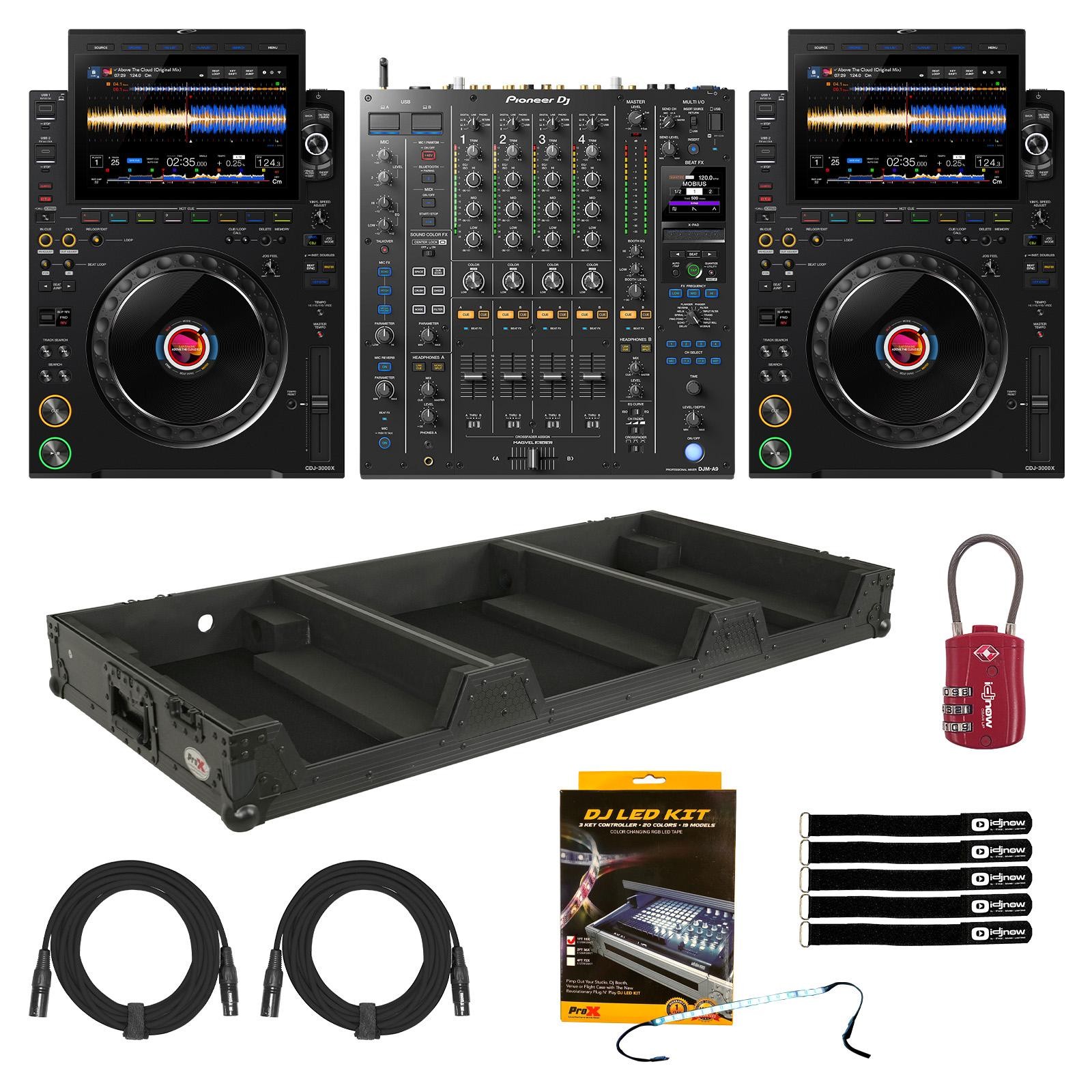 AlphaTheta CDJ-3000X Player 2-Pack with DJM-A9 Mixer and Coffin Case