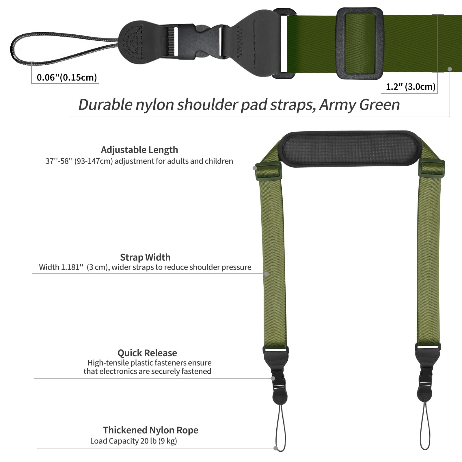 Universal Shoulder Strap, Neoprene Padded Bag Strap with Double Adjustable Bu...
