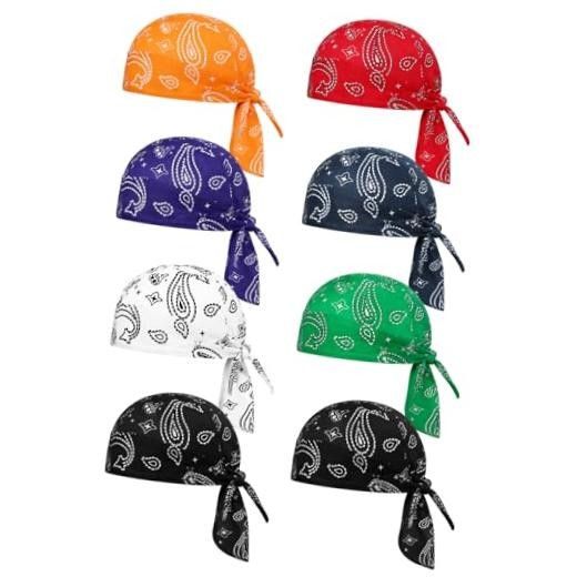 8 Pack Do Rag Skull Caps for Men Cap Bandana Hat Sweat One Size Colorful