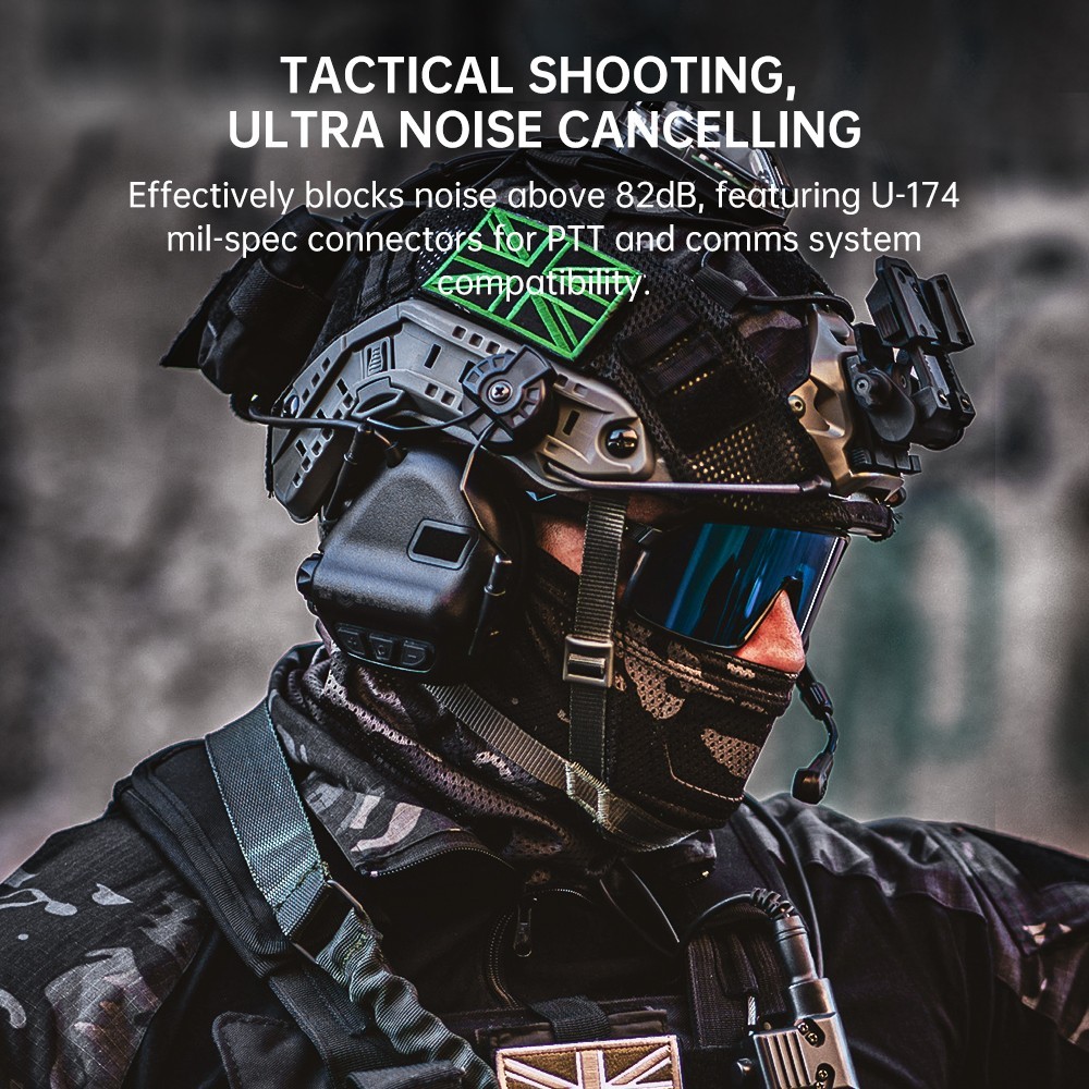 EARMOR M32X Plus Tactical Headset With Mic & ARC Rail Helmet Adapters, Green