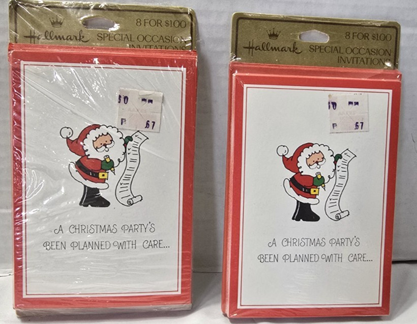 2 Vintage Hallmark Santa Christmas Party Invitations- 8 ct each=16 total  NOS