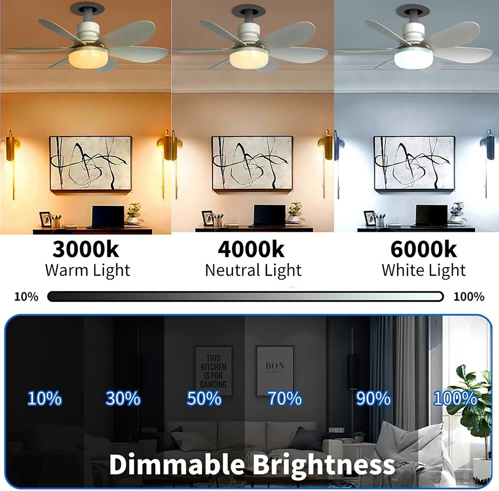 2Pack Socket Ceiling Fans with Light & Remote Socket Fan light with Dimmable Led