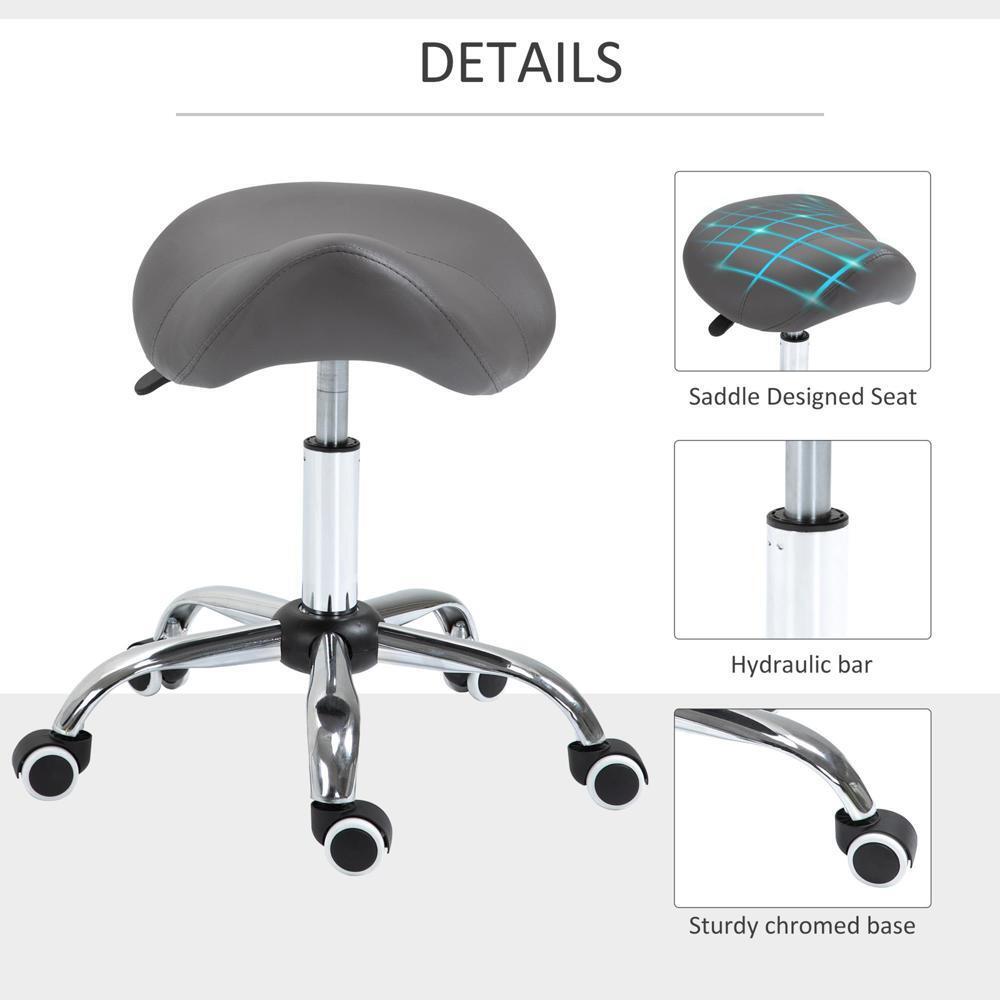 Rolling Saddle Stool PU Leather Hydraulic Swivel SpaStool Height Adjustable Grey