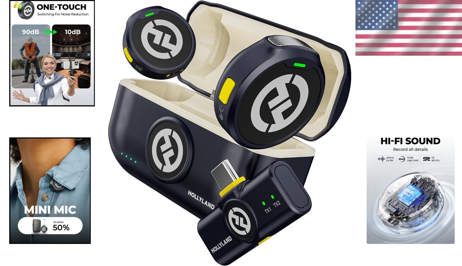 Omnidirectional Mini Wireless Microphone with Rechargeable Battery for Video