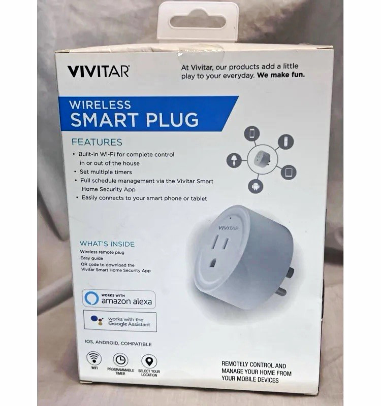 Vivitar Wi-Fi Smart Plug Outlet White App-Controlled Timer Alexa Google 120V